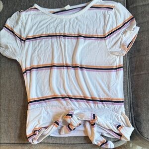 Striped White T-Shirt with Multicolor Accents